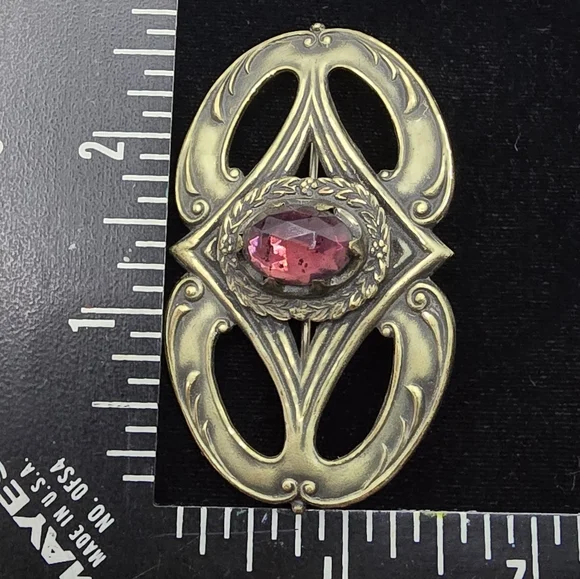 Art Nouveau Pink Sash Pin Brooch Antique - Picture 4 of 7